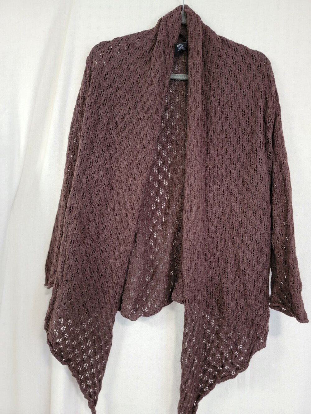 new directions Open-Front Pointelle Knit Cardigan - Brown